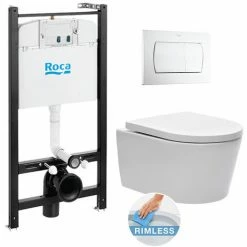Brandneu ⌛ Roca Pack Roca Active Trägerrahmen + WC SAT Ohne Flansch Und Unsichtbare Befestigungen + Weiße Platte (RocaActiveSATrimless-1-DE) ????
