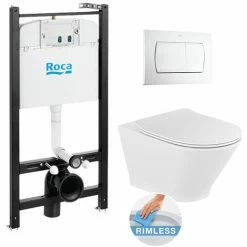 Bester Verkauf ???? Roca Pack ROCA ACTIVE Tragrahmen + GAP ROUND WC Ohne Spülrand + Softclose WC-Deckel + Weiße Bedienplatte (RocaActiveTheGap-1-DE) ⌛