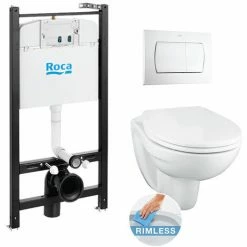 Bestes Angebot ???? Roca Pack ROCA ACTIVE Trägerrahmen + Porcher Wand-WC Ohne Spülrand + Weiße Bedienplatte (RocaActivePorcher-1-DE) ????